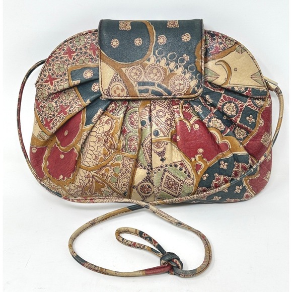LISETTE Handbags - Lisette Vintage Paisley Leather Crossbody Bag Multicolor Mosaic Floral Boho 80s